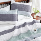 Andency Stripe Quilt Set Cal King, 3 Pieces Patchwork Bedspread Coverlet Set - Image 3