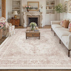 Washable Rug 8x10 Area Rug for Living Room Pink Vintage Boho Medallion Large - Image 5
