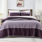 Andency Stripe Quilt Set Queen, 3 Pieces Purple and Grey Patchwork Bedspread - Image 8