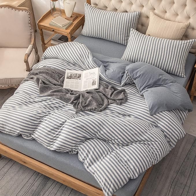 PURE ERA Jersey Knit 2pc Duvet Cover Set 100% T-Shirt Heather Cotton Super Soft - Image 4