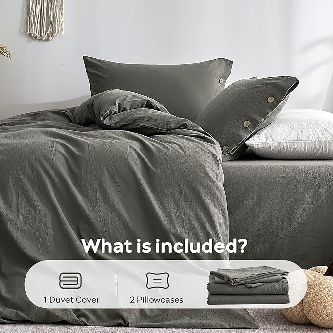 JELLYMONI 100% Washed Cotton Duvet Cover Queen – Soft, Breathable Linen-Look - Image 7