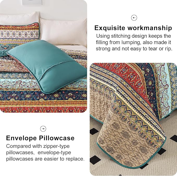 WONGS BEDDING Boho Quilt Set Twin Size, Lightweight Microfiber Bed Decor - Image 6