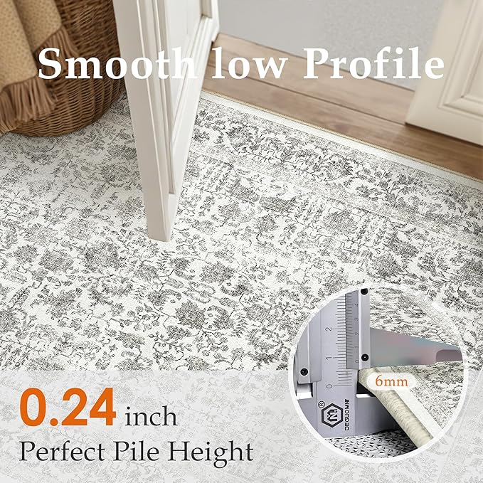 Black Area Rug 4x6 Office Entryway Rug Machine Washable Kitchen Vintage - Image 3
