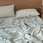 MooMee Gingham Duvet Cover Set 100% Washed Cotton Linen Like Textured - Image 2