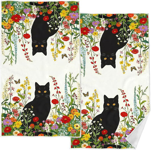 Accnicc 2 Pack Black Cat Bathroom Hand Towels Decorative Spring Floral Dish by Accnicc