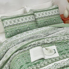 WONGS BEDDING Boho King Quilt Set, Light Green Bohemian Quilt Bedding Set - Image 4