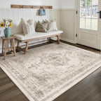Area Rug 4x6 Beige Washable Office Entryway Vintage Medallion Carpet Non Slip - Image 5
