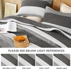 Litanika Oversized King Quilt Set Dark Grey, 120x120 Stripe Bedspread Coverlet - Image 7