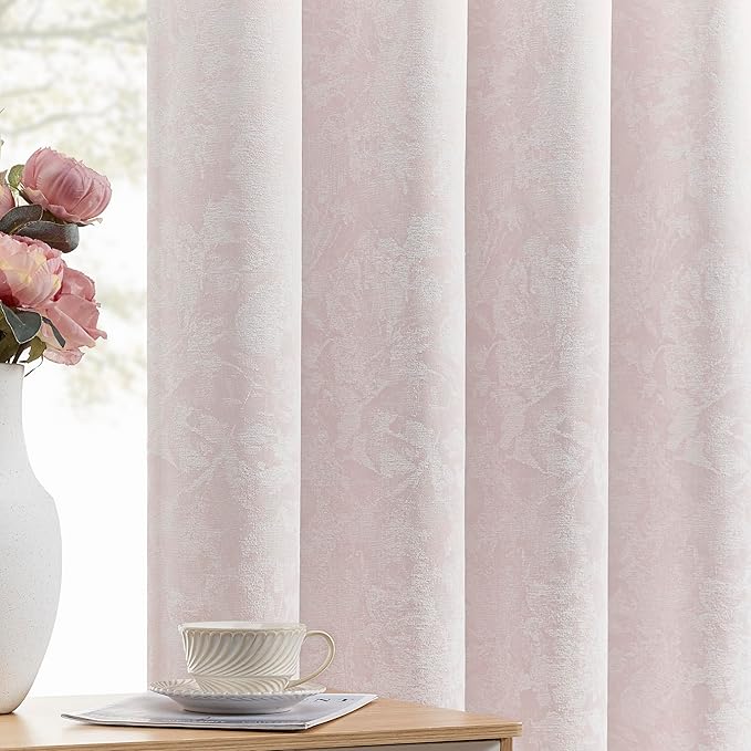Beauoop Pink Floral Jacquard Blackout Curtains 90 Inches Long 2 Panels by Beauoop