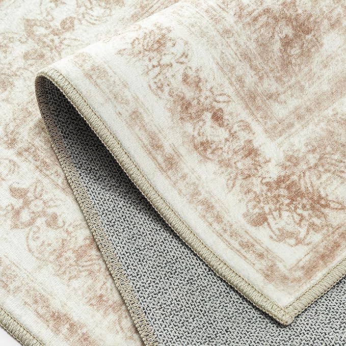 Runner Rug 2x10 Cream Hallway Washable Beige Carpet Non Slip Vintage Medallion - Image 9