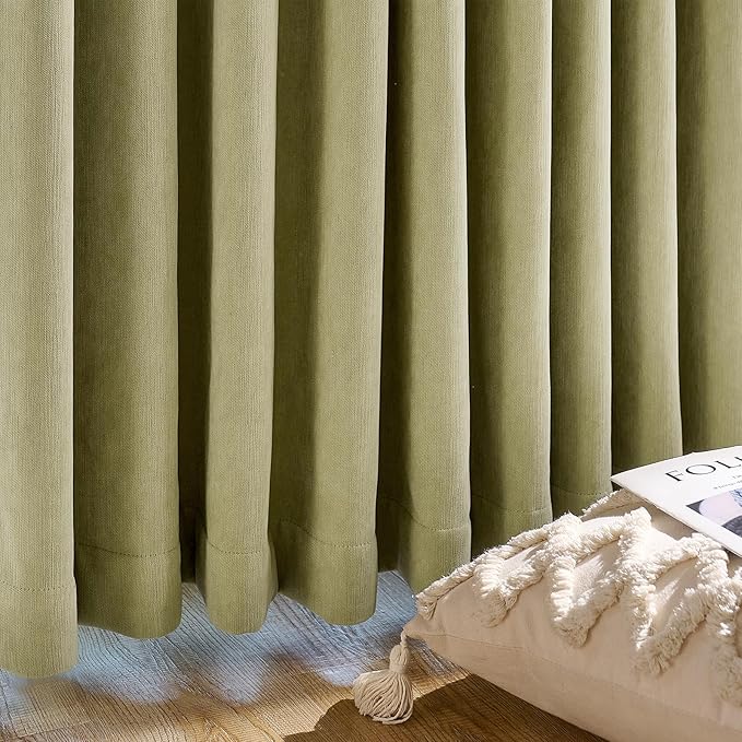 jinchan Chenille Blackout Curtains 96 Inches Long 2 Panels Sage Green Thermal - Image 9