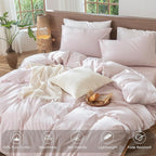 MooMee Striped Duvet Cover Set 100% Washed Cotton Linen Like Textured - Image 4