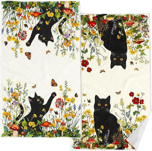 Accnicc 2 Pack Black Cat Bathroom Hand Towels Decorative Spring Floral Dish by Accnicc