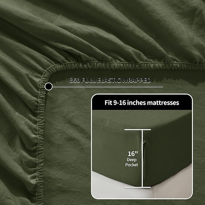 LBRO2M 100% Pure Linen Sheet Set Deep Pocket Up to 16" Bed Sheets Sets - Image 5