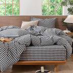 MooMee Gingham Duvet Cover Set 100% Washed Cotton Linen Like Textured - Image 6