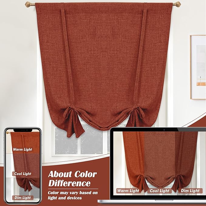 DriftAway Double Layer Linen Blackout Tie Up Curtains Thermal Insulated Fully - Image 6