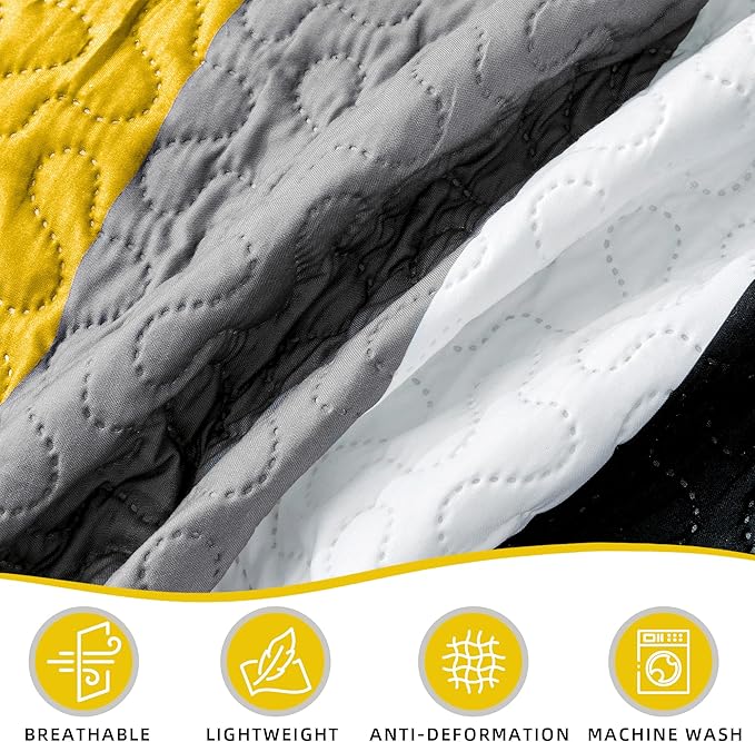 Tyrot 3 Piece Yellow Grey Quilt Set King Size Yellow Gray White Geometric - Image 6