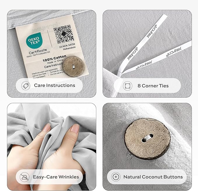 JELLYMONI 100% Washed Cotton Duvet Cover Full – Soft, Breathable Linen-Look - Image 4