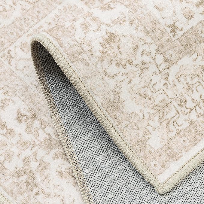 Beige Area Rug 6x9 Machine Washable Vintage Living Room Distressed Non Slip - Image 6