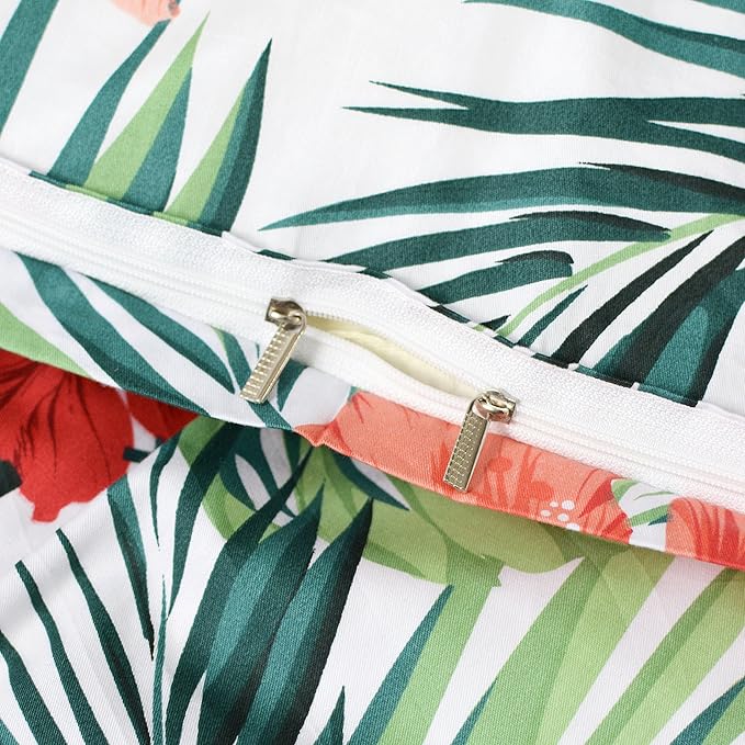 FADFAY Tropical Red Hibiscus Palm Leaves Duvet Cover Set Exotic Plants Bedding - Image 6