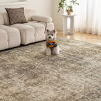 FMFUNCTEX 8x10 Washable Area Rug Brown Vintage Neutral Distressed Large Non - Image 3