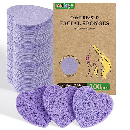 100-Count Compressed Facial Sponges, Heart Shape Face Sponge by Derloyo