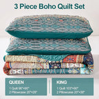 WONGS BEDDING Boho Queen Quilt Set, Lightweight Microfiber Bed Decor Bedspread - Image 6