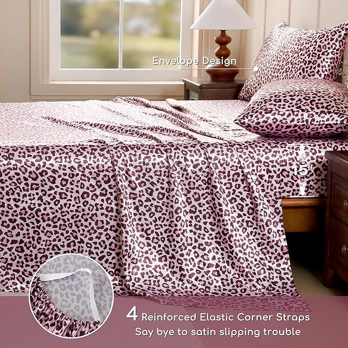 MR&HM Satin Sheets with Elastic Corner Straps, Twin XL Size 3-Piece Silky - Image 6