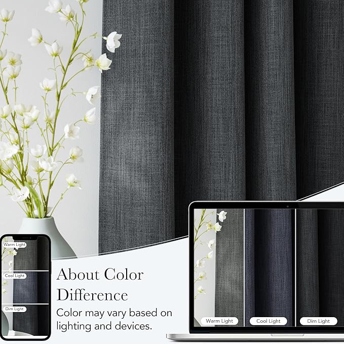NICETOWN Faux Linen Charcoal Gray Blackout Curtains 84 inches Long - Image 5
