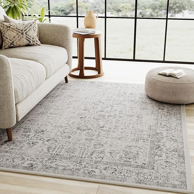Gray Area Rug 4x6 Office Entryway Rug Machine Washable Kitchen Vintage - Image 6
