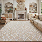 Ivory 8x10 Area Rug Moroccan Shag Living Room Washable Carpet Soft Non Shedding by PureCozy
