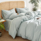 Wake In Cloud - Striped Cotton Duvet Cover Set, 100% Washed Cotton Textured - Image 8