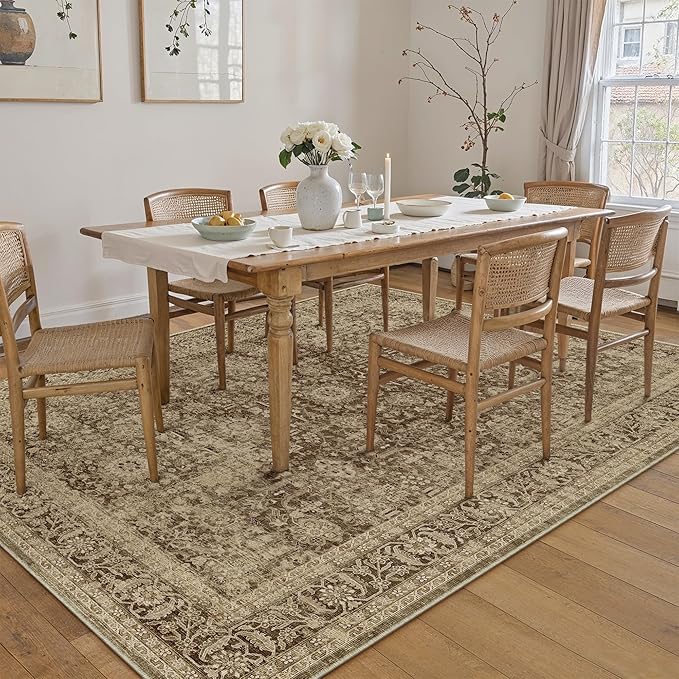 Brown 6x9 Area Rug Non Slip Vintage Living Room Distressed Machine Washable - Image 4