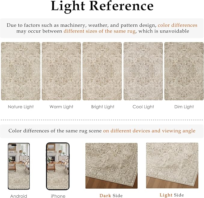Brown 8x10 Area Rug Washable Vintage Carpet - Image 6