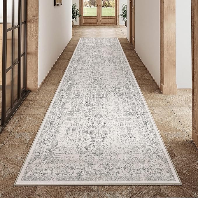 Gray Runner Rug 2x10 Hallway Machine Washable Kitchen Vintage Distressed Non - Image 5