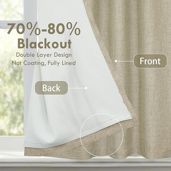 DriftAway Double Layer Linen Blackout Tie Up Curtains Thermal Insulated Fully - Image 2
