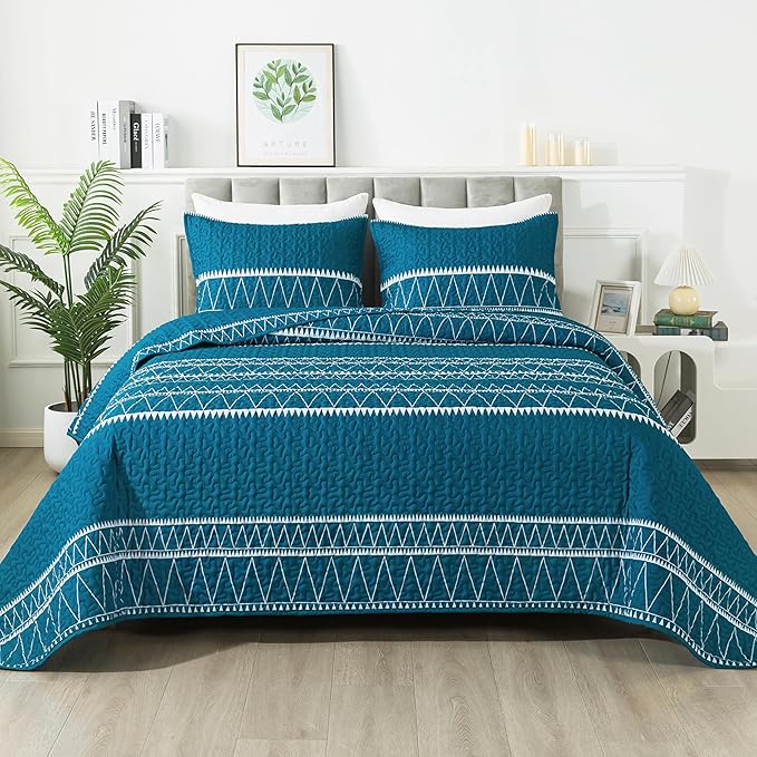 Andency Teal Twin Quilt Set, 2 Pieces Boho Lightweight Soft Striped Bedspread by Andency