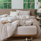 MooMee Striped Duvet Cover Set 100% Washed Cotton Linen Like Textured - Image 6