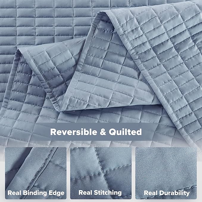 Comfort Spaces Blue Oversized King Quilt Set 120"x118" Bedspread Quilted Summer - Image 6