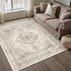 Area Rug 4x6 Beige Washable Office Entryway Vintage Medallion Carpet Non Slip - Image 6
