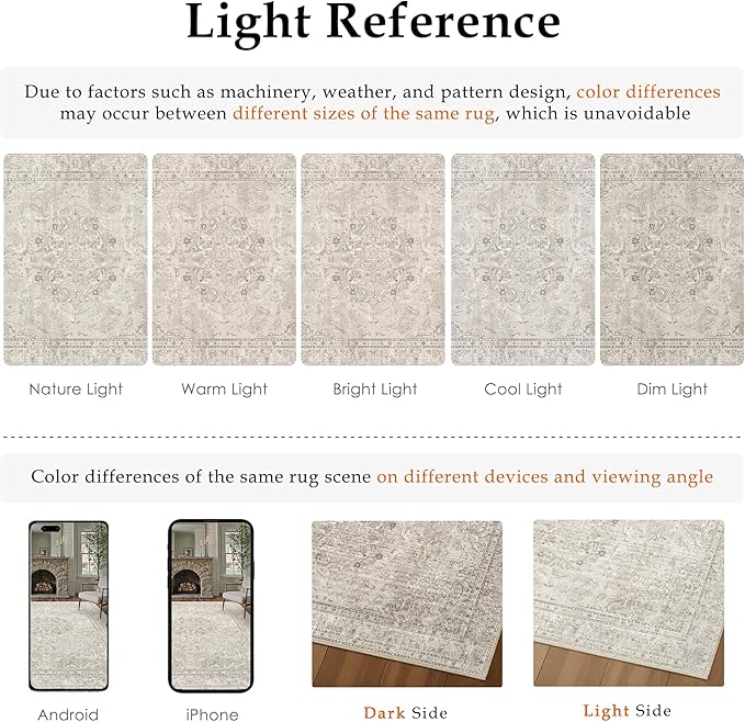 Beige 2x3 Area Rug Washable Vintage Small Carpet - Image 5