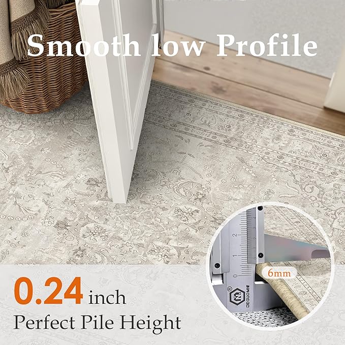 Beige 2x3 Area Rug Washable Vintage Small Carpet - Image 2