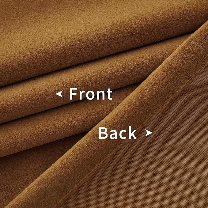 Joydeco Camel Brown Velvet Curtains 63 inch Length 2 Panels, Luxury Blackout - Image 6