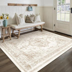 Area Rug 5x7 Cream Washable Living Room Beige Carpet Non Slip Vintage Medallion - Image 5