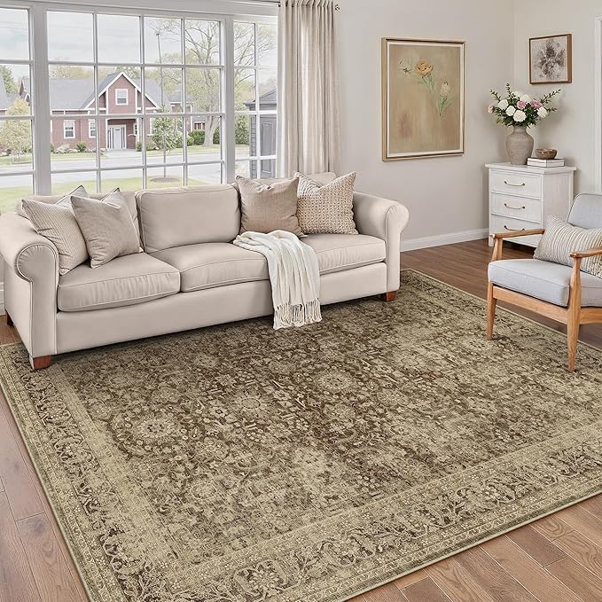 Brown 5x7 Area Rug Non Slip Vintage Living Room Distressed Machine Washable by PureCozy