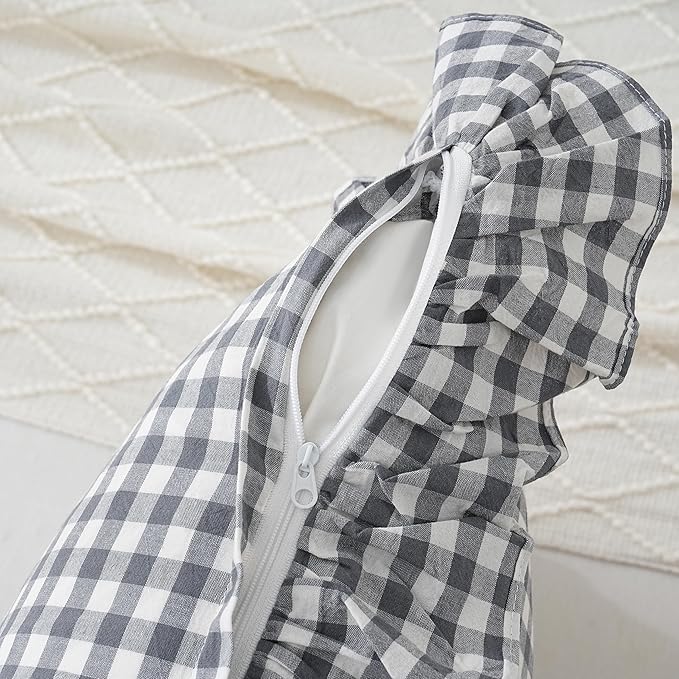 2 Pack Grey/White Plaid Ruffled Throw Pillow Sham 20 x20 inches, Washed Cotton - Image 5