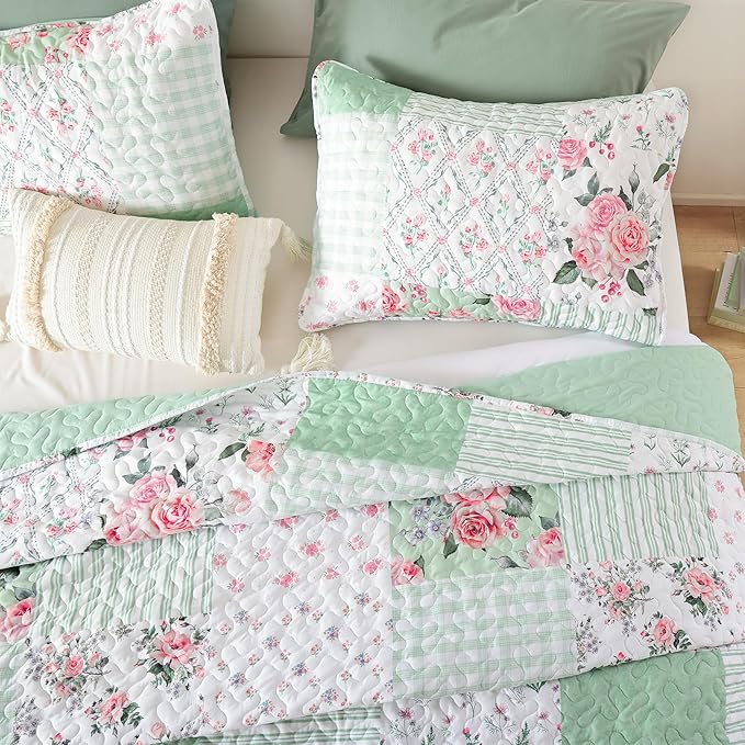 YIKUSH Quilt Sets Queen Size Floral Quilt Set 3 Pieces Bedding Set Bedspreads - Image 3