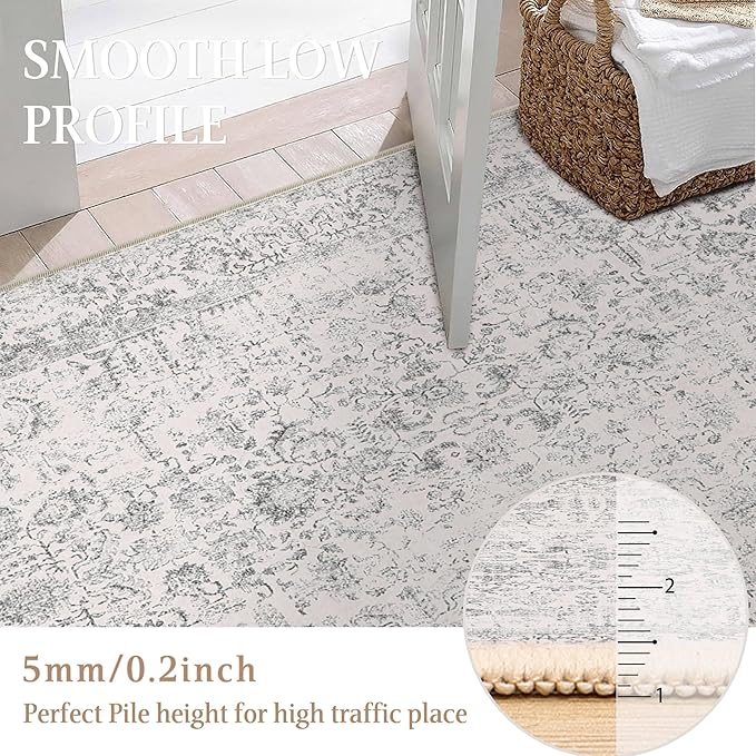 Grey Round Area Rug 5ft Entryway Door Mat Small Circle 5x5 Kitchen Vintage - Image 3