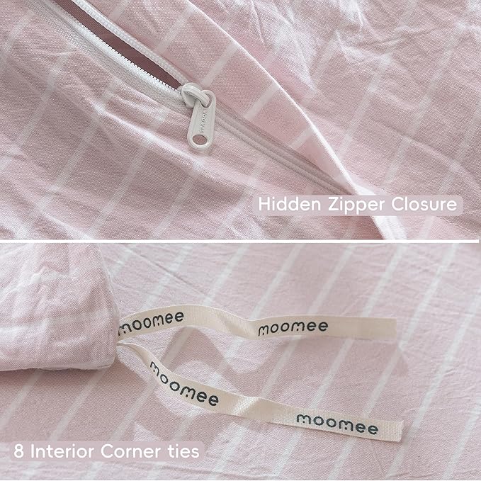 MooMee Striped Duvet Cover Set 100% Washed Cotton Linen Like Textured - Image 8