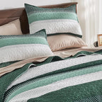 Andency Emerald Green Quilt Cal King, 3 Pieces Patchwork Striped Bedspread - Image 3